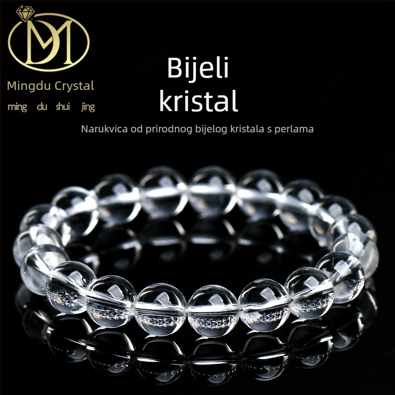 Unisex narukvica s bijelim kristalnim perlama, prirodni kristal, ručno nizano, antička tehnika
