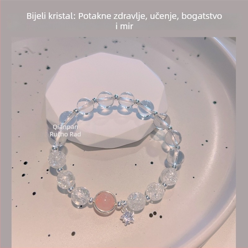 Narukvica od prirodnog kristala/poludrago kamenja, polirana, 925 srebrnih detalja, originalni dizajn, poklon za kćer
