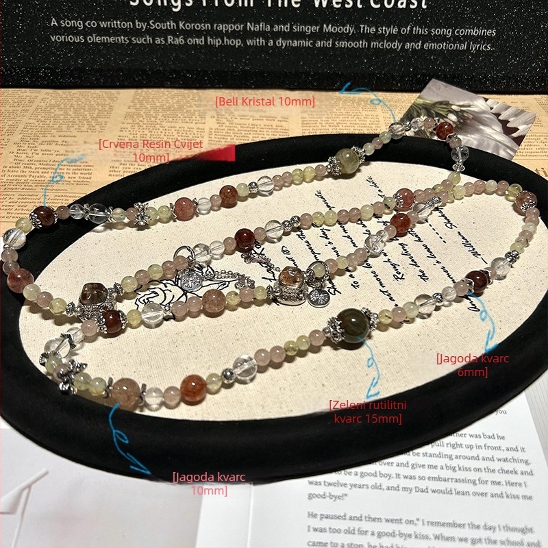 Narukvica od jagodnog kristala s perlama — ručno izrađeni kristalni nakit za žene, osvježavajući i sladak stil, perle u obliku srca i geometrijskih oblika