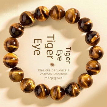 Keya kristalni narukvica od Tiger Eye-a s okruglim perlama - unisex, prirodni stil, raspršene perle