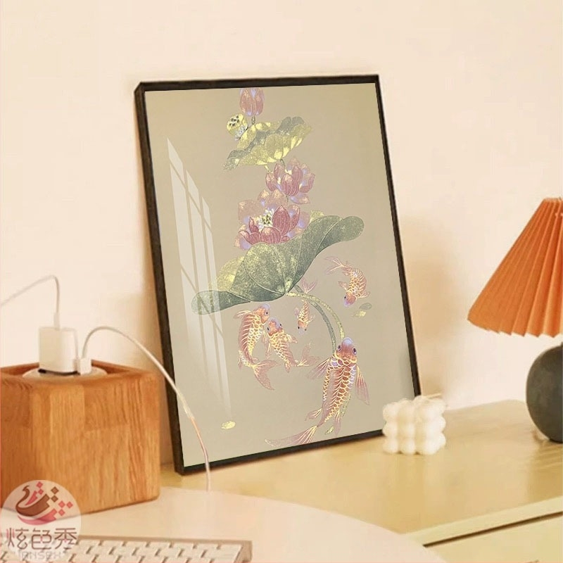 Set za križno šivanje: Lotus Koi – motiv biljaka i cvijeća, platno 9-ct, plastična podloga, novi kineski stil