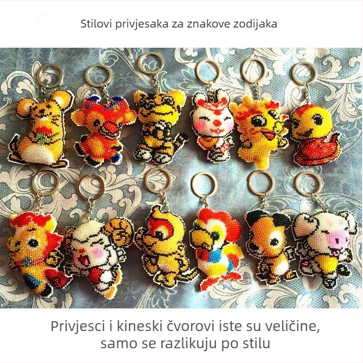 Auto privjesak s karikaturnim križnim šivanjem na dvostranoj plastičnoj ploči, 14CT