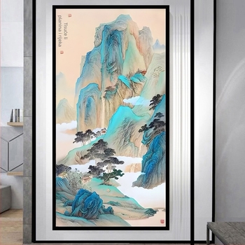 Križni bod set — pejzaž, pamuk platno, vez na tkanini, moderni minimalistički stil