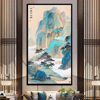 Križni bod set — pejzaž, pamuk platno, vez na tkanini, moderni minimalistički stil