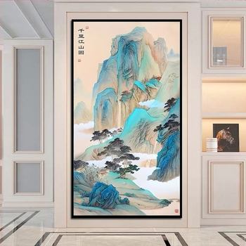 Križni bod set — pejzaž, pamuk platno, vez na tkanini, moderni minimalistički stil