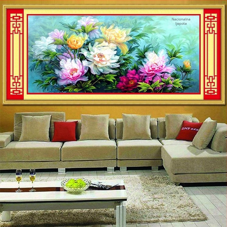 Zidna slika križićnim vezom — idiličan stil; ekološka pamučna tkanina, 11CT, križićna veza, pogodna za dnevni boravak.