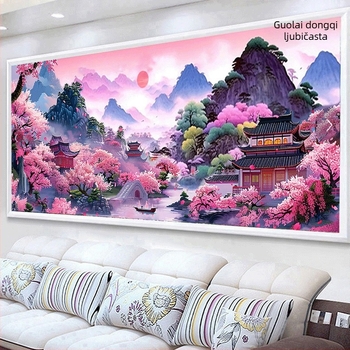 Mona Lisa krajolik križićno šivanje – pamuk materijal, moderan minimalistički stil