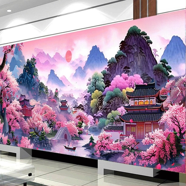 Mona Lisa krajolik križićno šivanje – pamuk materijal, moderan minimalistički stil