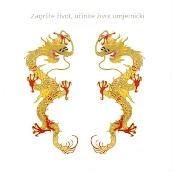 Zmajeva šivana platnena našivka s perlicama, s toplom topljenom pozadinom, pogodna za odjeću i plesne kostime (Materijal: platno + konac; Brend: New yi hao embroidery)