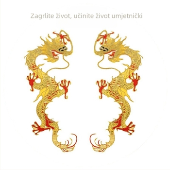 Zmajeva šivana platnena našivka s perlicama, s toplom topljenom pozadinom, pogodna za odjeću i plesne kostime (Materijal: platno + konac; Brend: New yi hao embroidery)