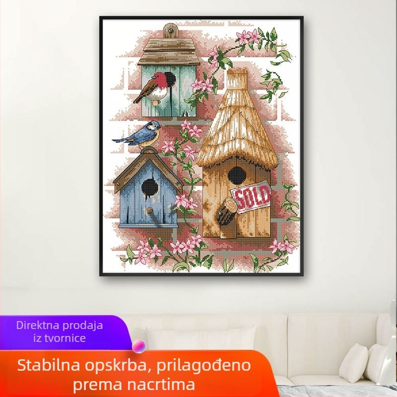 Set za križni bod: pejzaž s kućicom na bijelom platnu, 11CT