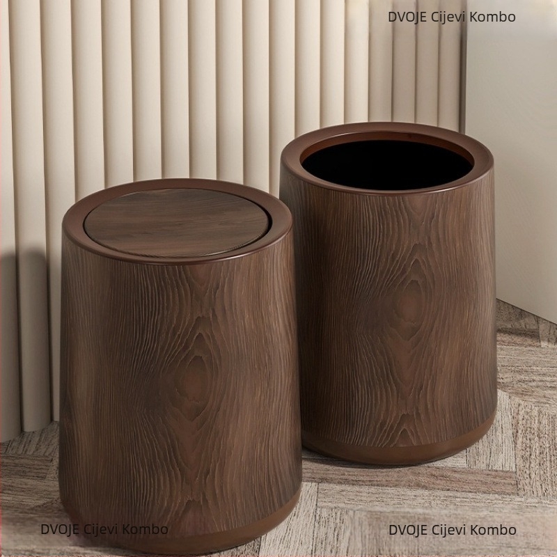 Koš za otpad u srednjovjekovnom stilu s imitacijom drveta, okrugli oblik, pedalo otvaranje, kapacitet 12 L i više, pogodna za kućnu, uredsku i komercijalnu upotrebu