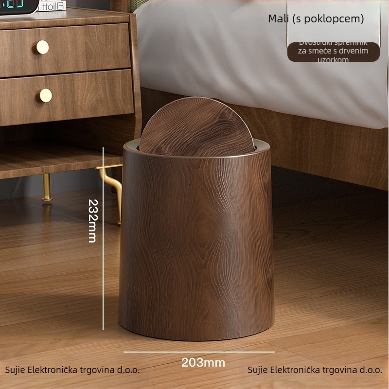 Koš za otpad u srednjovjekovnom stilu s imitacijom drveta, okrugli oblik, pedalo otvaranje, kapacitet 12 L i više, pogodna za kućnu, uredsku i komercijalnu upotrebu