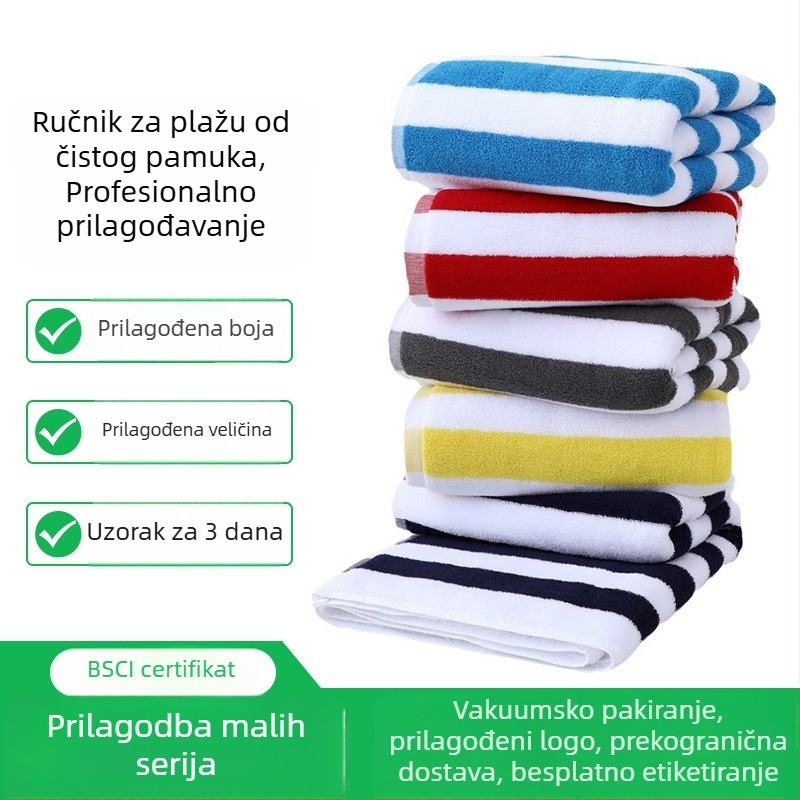 Yaxuan ručnik za kupanje i plažu od 100% pamuka, džakard vzor šarenih pruga, mekan i upijajući, s vezenim logotipom, 500 g i više