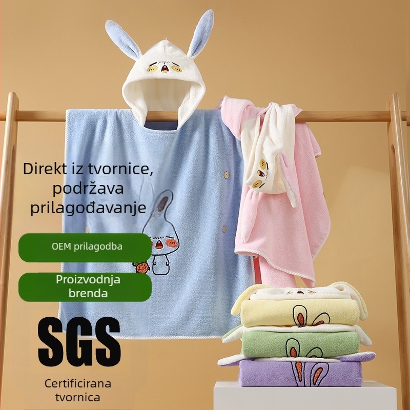 Dječji kapucnasti ručnik za kupanje s karikaturom, koralni fleece, 260 g, Jade Baby, otisak logotipa