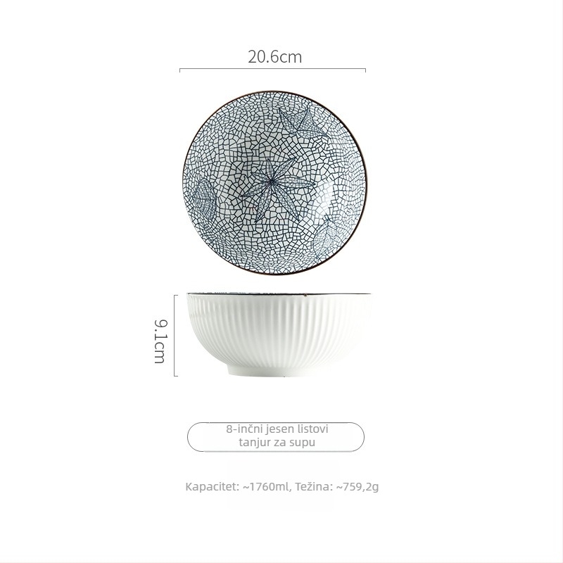 Porcelanska zdjela u japanskom stilu, prugasti podglazurni završetak, okrugli oblik, mikrovalna sigurna, tisk logotipa, mogućnost prilagodbe