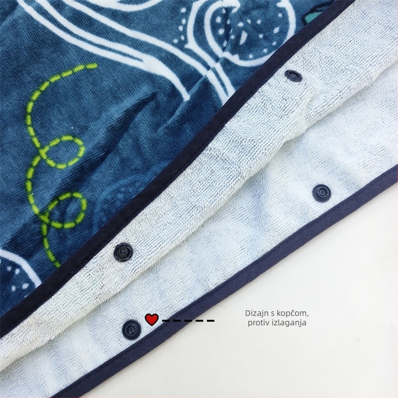 Dječji nosivi ručnik za kupanje s kapuljačom, brzo sušeći i upijajući, za plivanje i plažu (Materijal: 100% pamuk | GSM: 140–170 | Vlakna: Strand | Proizvodni proces: Cut Pile)