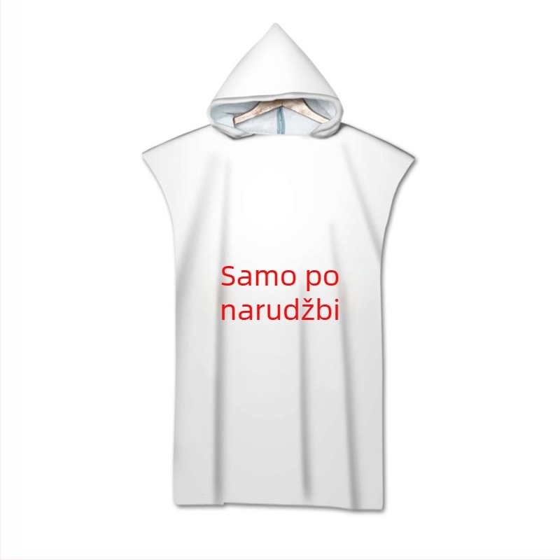 Ručnik za kupanje s kapuljom od mikrovlakna, s 3D otiskom, šivani rub, za odrasle