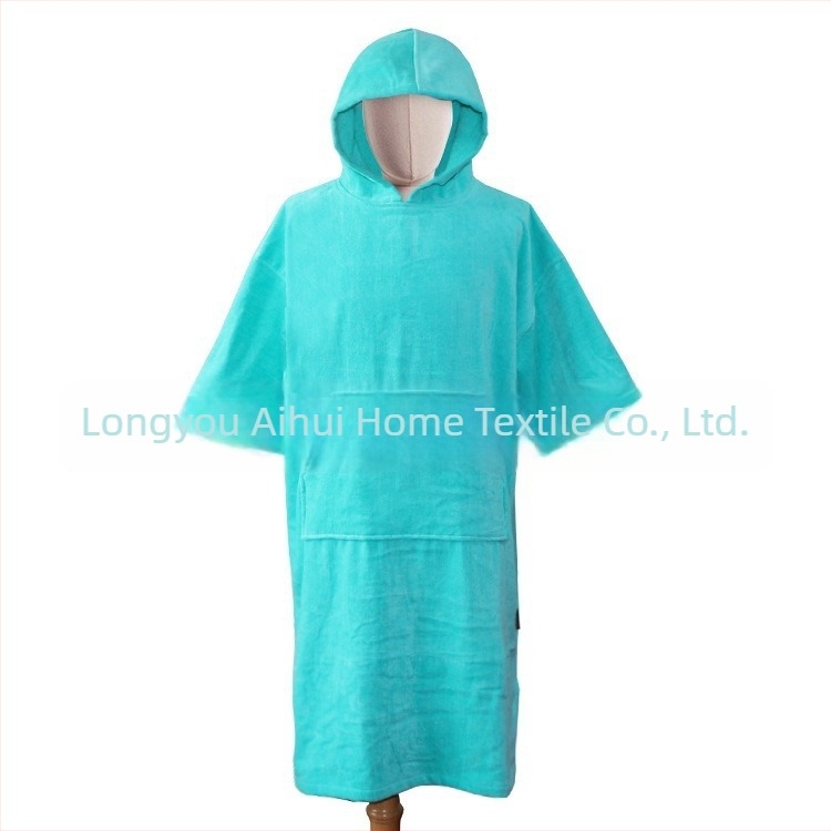 Kapuljačasti ručnik-pončo od 100% pamuka za presvlačenje nakon plivanja (100% pamuk; 300–400 g/m²; 21s pređa; ravna tkanina; ZHIWENHUI)