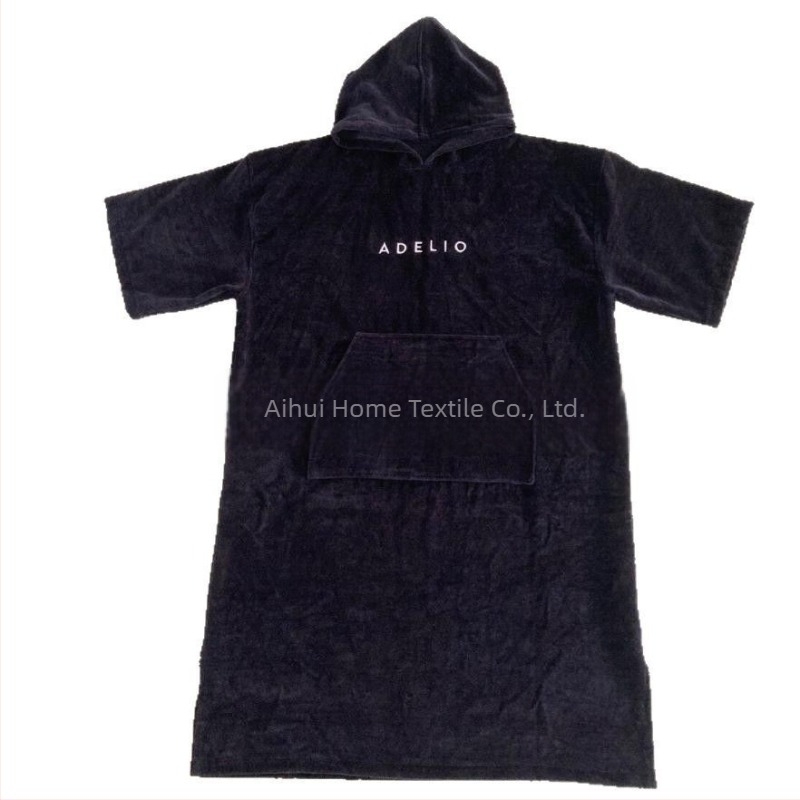 Kapuljačasti ručnik-pončo od 100% pamuka za presvlačenje nakon plivanja (100% pamuk; 300–400 g/m²; 21s pređa; ravna tkanina; ZHIWENHUI)