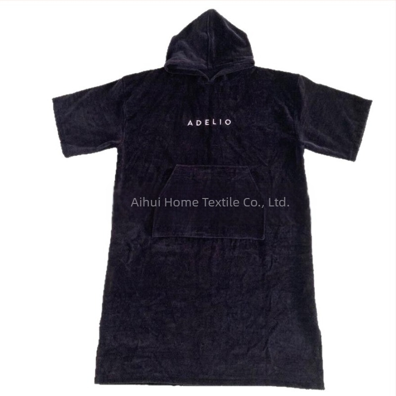 Kapuljačasti ručnik-pončo od 100% pamuka za presvlačenje nakon plivanja (100% pamuk; 300–400 g/m²; 21s pređa; ravna tkanina; ZHIWENHUI)