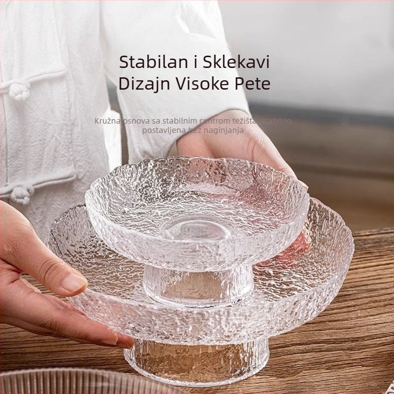 Staklena posuda za voće s postoljem – Kun Pin Xuan, minimalistički stil, premium kvaliteta
