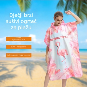 Dječji kupaći ručnik s plaštom, mikrovlakno, 100–120 g, Poliester 85% / Nylon 15%, Tisak