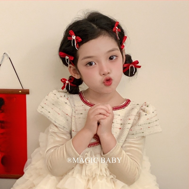 Klip za kosu za djecu - mašna s kristalima i resicama, tekstilni dodatak za kosu, zima 2024