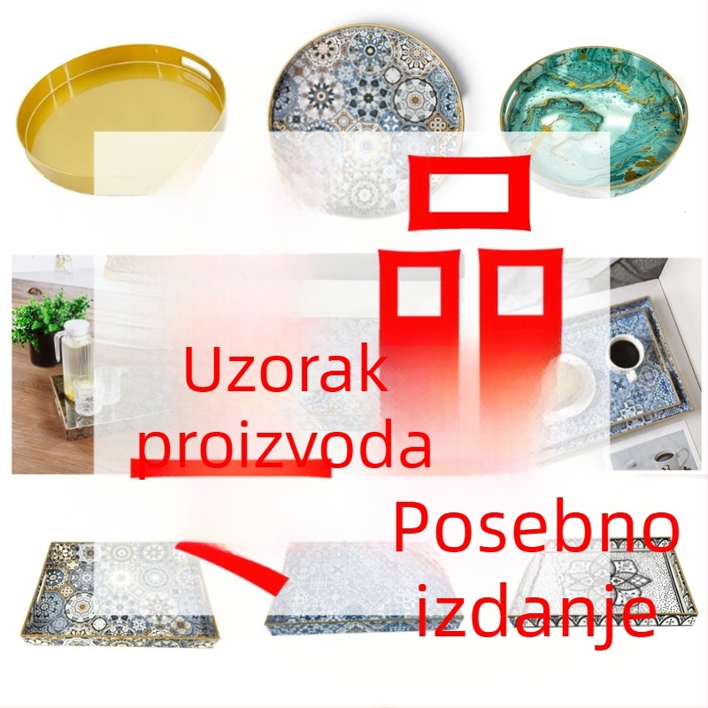 Uzorak plastična dekorativna taca za stol za kavu, kvadratna ili okrugla, za skladištenje i ukras, s decal papir i zlatno pozlaćivanje, taca za posluživanje