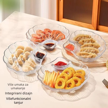 Prozirni stakleni tanjur za knedle s posudom za ocat, školjkasti stil, oblik ventilatora, mogućnost prilagodbe