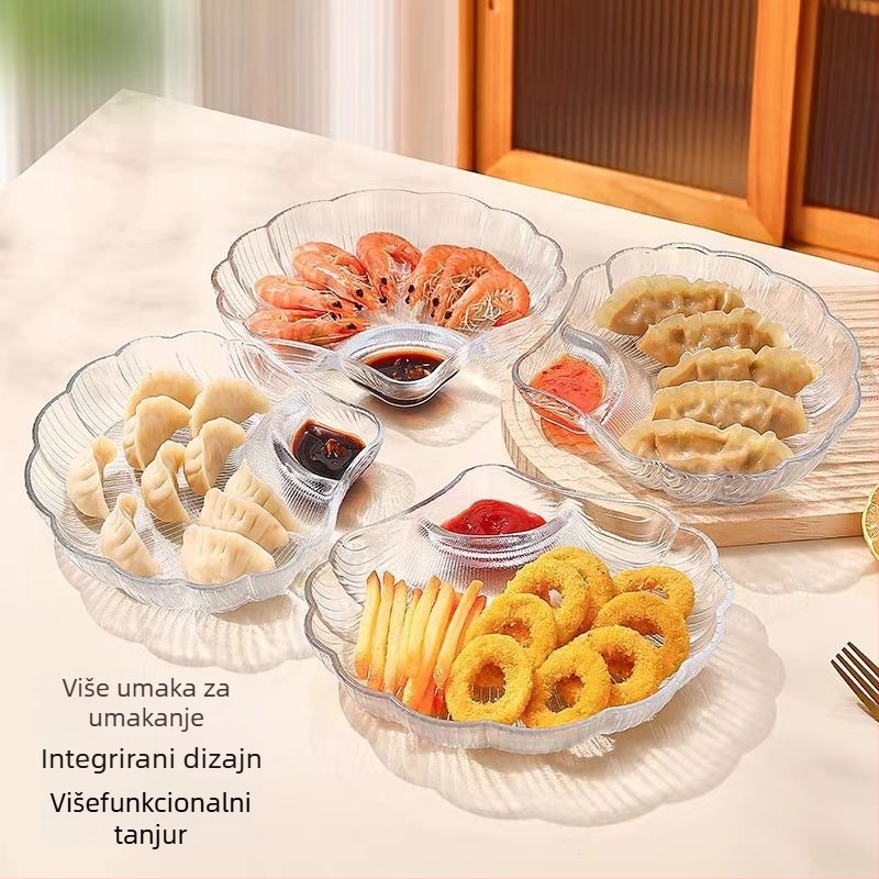 Prozirni stakleni tanjur za knedle s posudom za ocat, školjkasti stil, oblik ventilatora, mogućnost prilagodbe