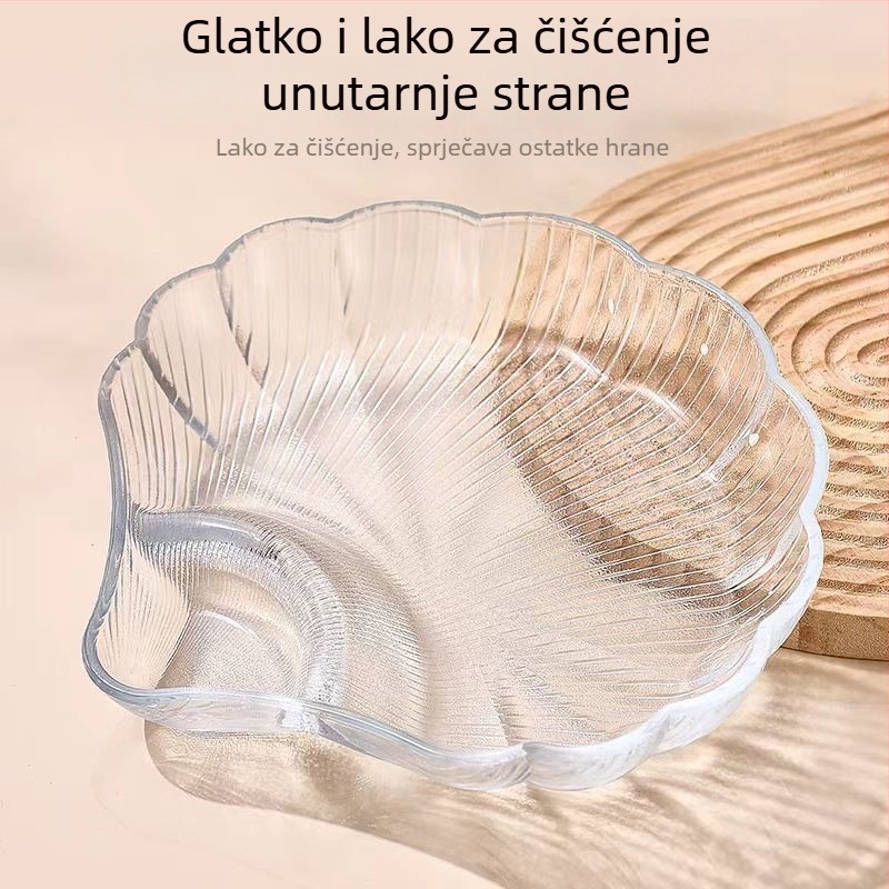 Prozirni stakleni tanjur za knedle s posudom za ocat, školjkasti stil, oblik ventilatora, mogućnost prilagodbe