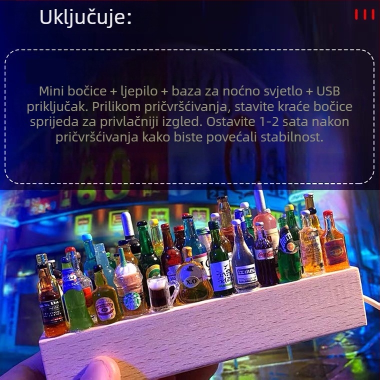 DIY mini bočica vina – noćna lampa dekor s drvenom bazom za auto, bar ili KTV