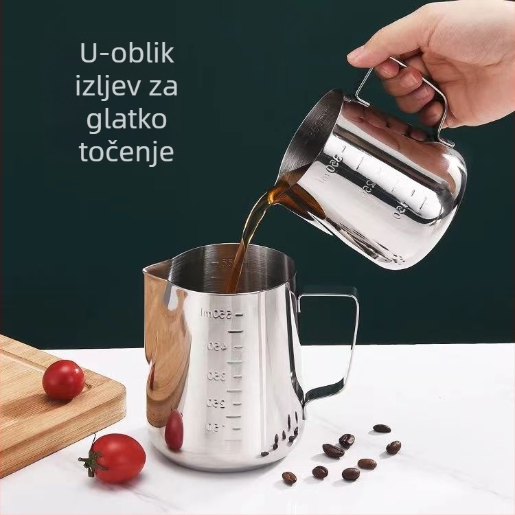 XJ Nehrđajući čelik latte art čaša za izlijevanje s izljevom i mjerilom, 200 g