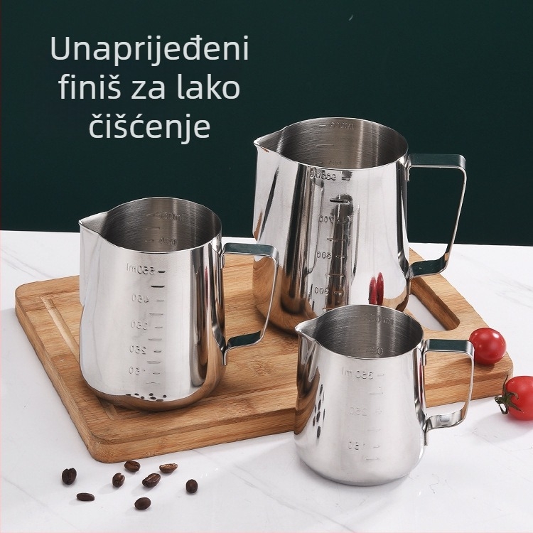 XJ Nehrđajući čelik latte art čaša za izlijevanje s izljevom i mjerilom, 200 g