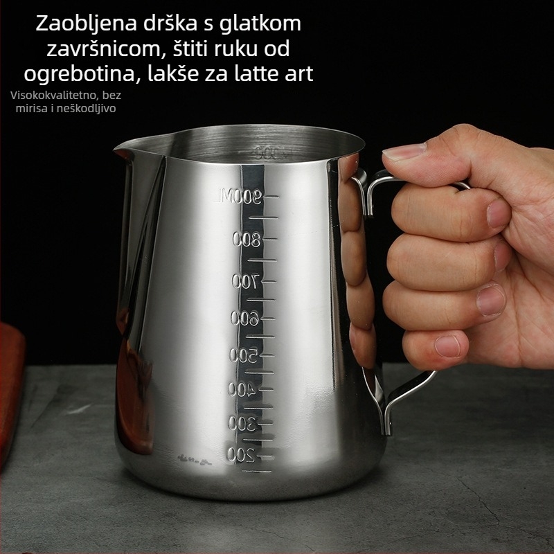 Latte art šalica s oštrim izljevom, nehrđajući čelik 304, Jeansiya, 120 g, s tiskanim logom