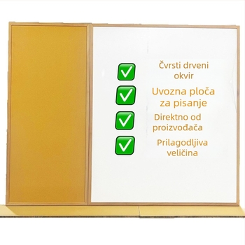 Emajlirana ploča s drvenim okvirom i pluta za pisanje i dječji grafiti, ukras zida učionice