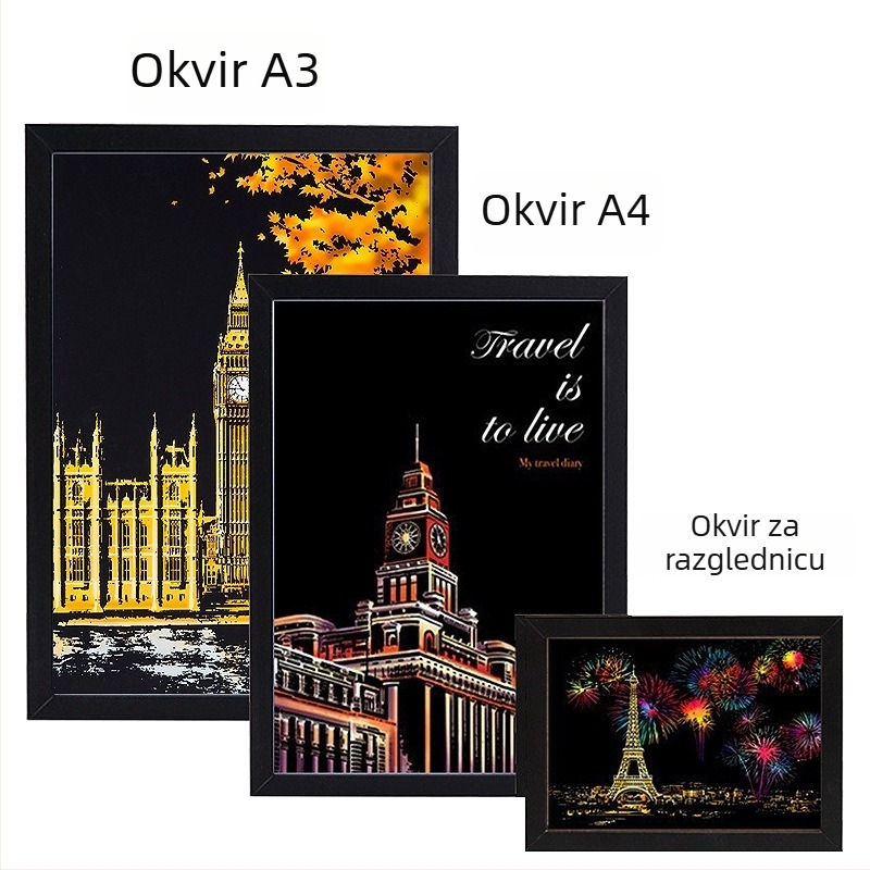 Drveni okvir za fotografije sa scratch-art motivom – korejski gradski noćni prizor