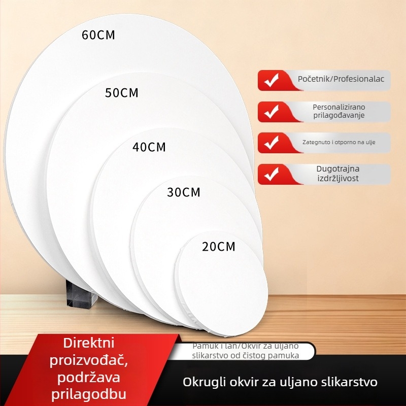 Veliki kružno-ovalni okvir za uljnu sliku za studente umjetnosti, platno od lanu za akrilni DIY slikanje