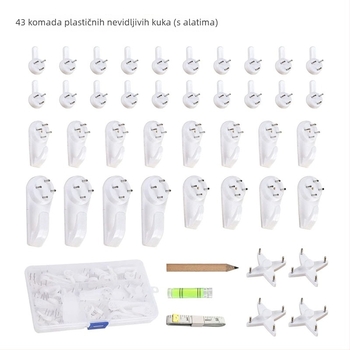 43-dijelni set nevidljivih plastičnih kukica za okvire i slike (40 kukica + 3 alata)