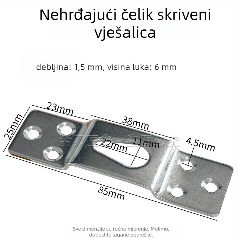 Skriveni kuk za okvir, nehrđajući čelik, vijčano pričvršćivanje, šest rupa, moderni minimalistički stil