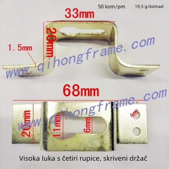 Ruikang Pribor za Foto Okvir — Skriveno Vješanje s Visokim Lukom i Četiri Rupa, Elektropolirani Metal, 50 Kom/Pakiranje
