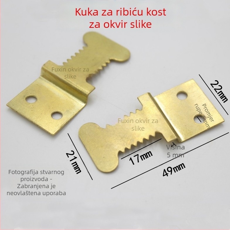 Kuka za okvir slika s ribljim kostima i nazubljenim kukom, skriveno vješanje (Metalno; Nije uvozeno; ekseri)