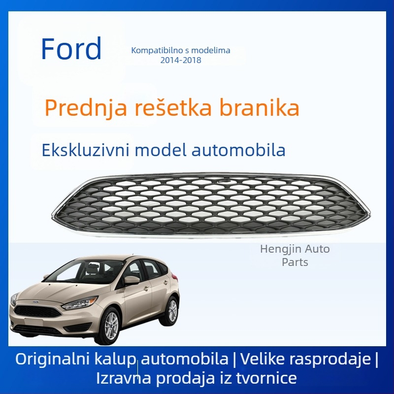 Ford Focus 2015-2018 Gornja mreža s kožnim uzorkom, ABS plast, montaža na branik, MK3, Dodatak 1875314