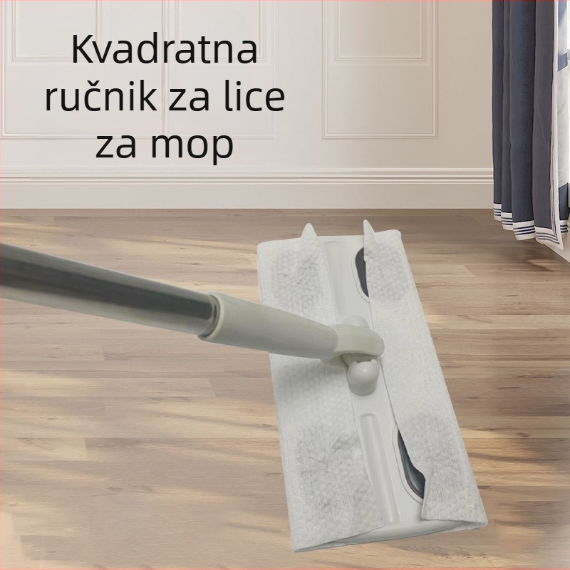 Pločki mop s jednokratnim maramicama za lice, nehrđajući čelik šipka, način istiskivanja vode: položite maramicu na ploču, tip šipke: obična šipka + plastična pločica