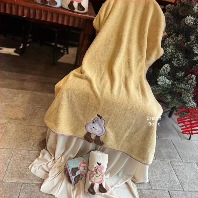 Set ručnika Coral Fleece (ručnik i ručnik za lice) s kapom za tuširanje, 150D vlakna, težina 80–100 g, ušiveno i istaknuto, jednostavno tkanje