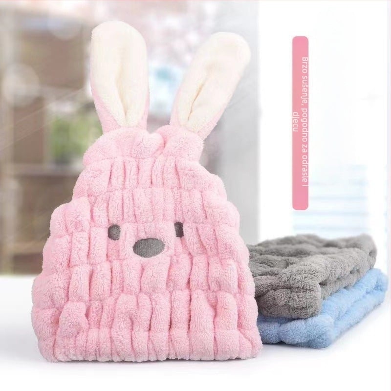 Dječja kapa za sušenje kose za djevojčice – slatke uši zeca, brzo sušenje, upija vodu, izvešena, 150D koralni fleece, 50–79 g