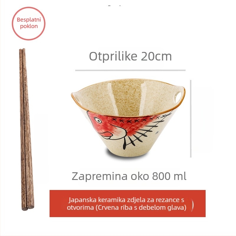 Porcelanski zdjel za rezance, japanskog stila s dvostrukim držačima, nepravilnog oblika, podglazirana završna obrada, pogodna za mikrovalnu pećnicu
