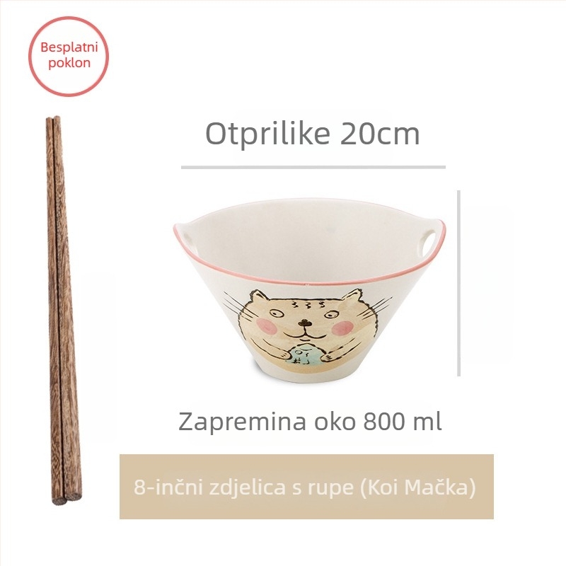 Porcelanski zdjel za rezance, japanskog stila s dvostrukim držačima, nepravilnog oblika, podglazirana završna obrada, pogodna za mikrovalnu pećnicu