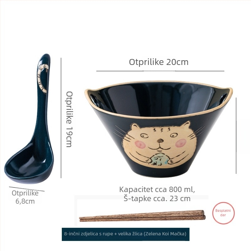 Porcelanski zdjel za rezance, japanskog stila s dvostrukim držačima, nepravilnog oblika, podglazirana završna obrada, pogodna za mikrovalnu pećnicu